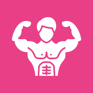 Individual Photos Silhouette of a muscular person flexing biceps on a pink background.